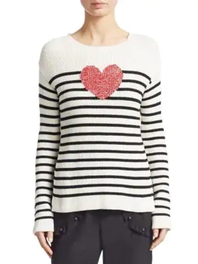 Shop Red Valentino Striped Heart Sweater In Ivory Black