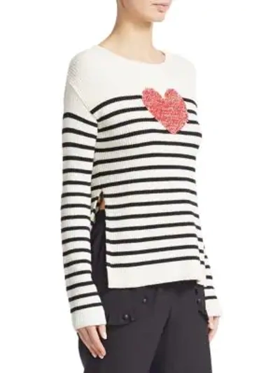 Shop Red Valentino Striped Heart Sweater In Ivory Black