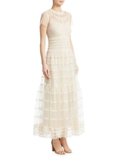 Shop Red Valentino Embroidered Mesh Dress In Ivory