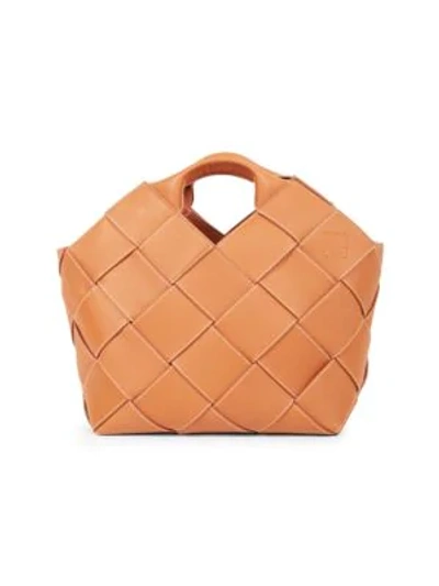 Shop Loewe Woven Leather Basket Bag In Tan