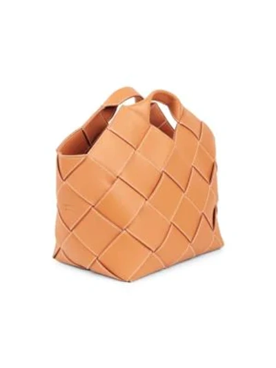 Shop Loewe Woven Leather Basket Bag In Tan