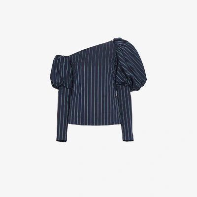 Shop Osman Asymmetric Striped Cotton Top In Blue