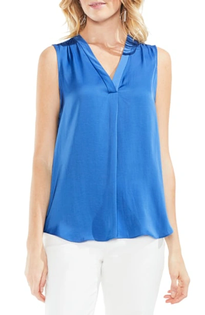 Shop Vince Camuto Sleeveless V-neck Rumple Blouse In Blue Aura