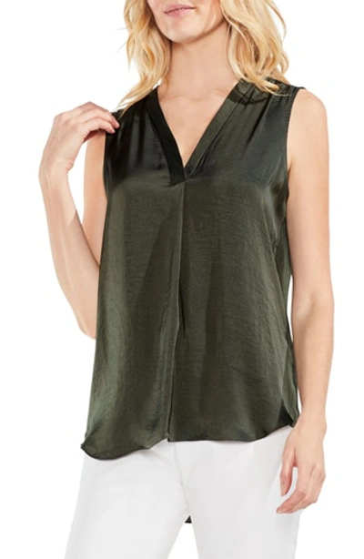 Shop Vince Camuto Sleeveless V-neck Rumple Blouse In Rich Olive