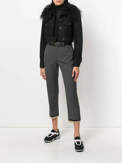 Shop Prada Embellished Hems Trousers In Grey