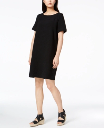 Shop Eileen Fisher Tencel Textured Knit Shift Dress In Black
