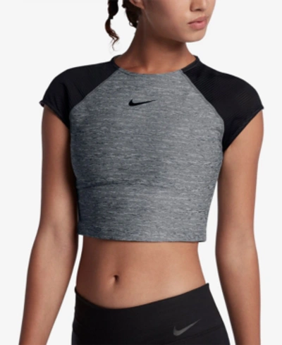 Shop Nike Pro Warm Dri-fit Cropped Top In Carbon Heather