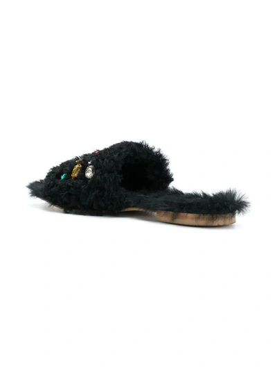 Shop Emanuela Caruso Embellished Fur Slippers In Black