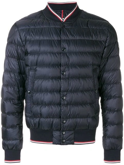 Shop Moncler Contrast Trim Bomber Jacket In Blue