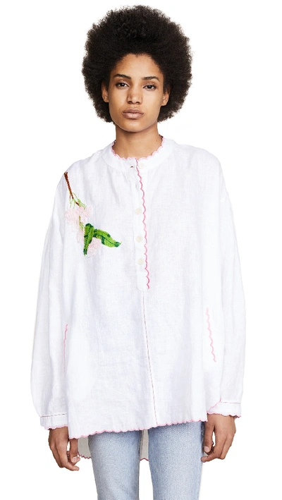 Shop Natasha Zinko Linen Embroidered Long Sleeve Tunic In White
