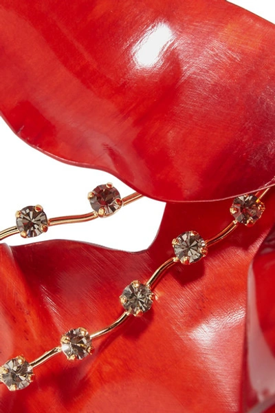Shop Marni Gold-tone, Horn And Crystal Earrings In Red