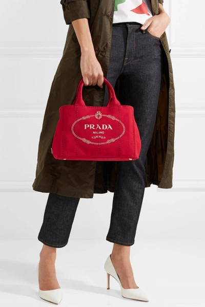 Shop Prada Giardiniera Printed Canvas Tote In Red