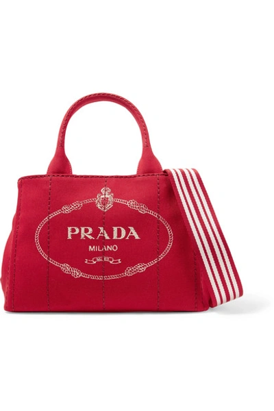 Shop Prada Giardiniera Printed Canvas Tote In Red