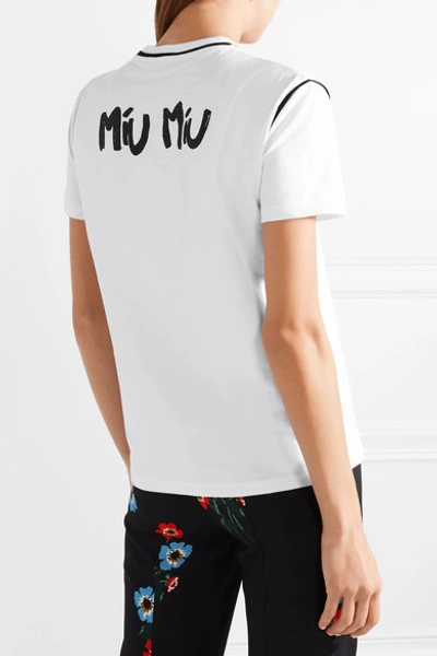 Shop Miu Miu Printed Cotton-jersey T-shirt In White