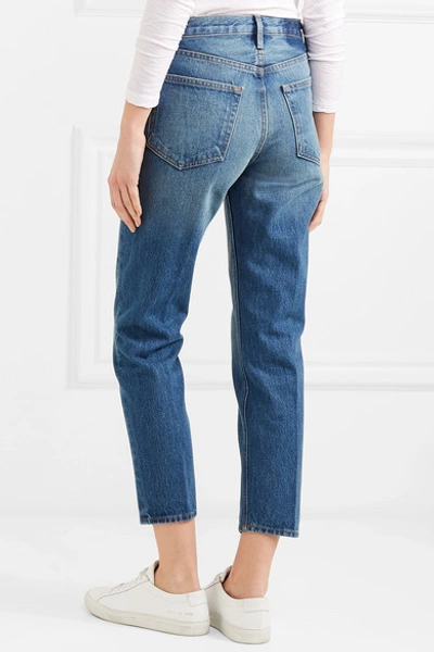 Shop Frame Le High Cropped Straight-leg Jeans In Mid Denim
