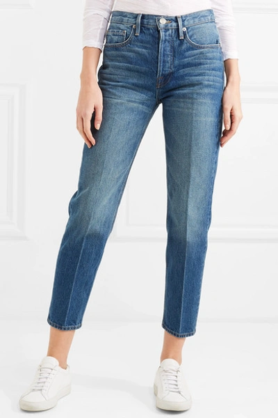 Shop Frame Le High Cropped Straight-leg Jeans In Mid Denim