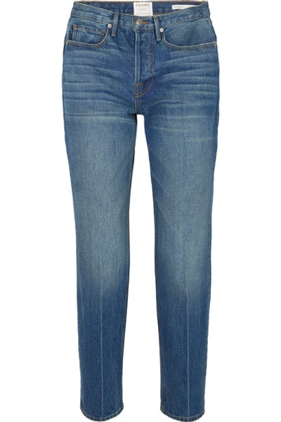 Shop Frame Le High Cropped Straight-leg Jeans In Mid Denim