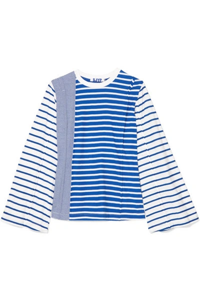 Shop Sjyp Striped Cotton-jersey Top In Blue