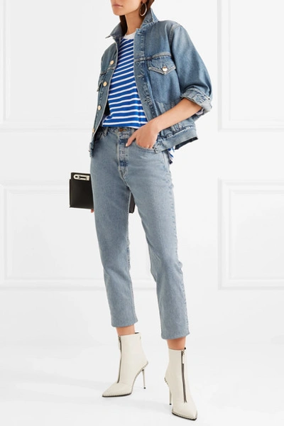 Shop Sjyp Striped Cotton-jersey Top In Blue