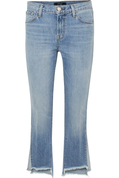 Shop J Brand Aubrie Frayed High-rise Flared Jeans In Mid Denim