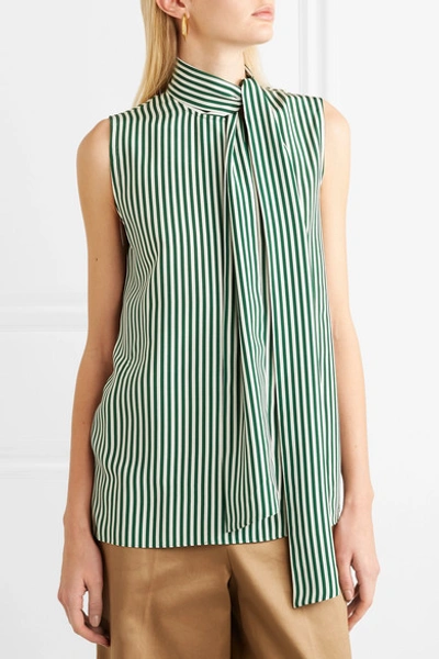 Shop Joseph Noon Pussy-bow Striped Silk Blouse In Green