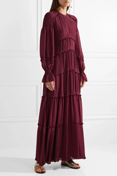 Shop Tory Burch Stella Ruffled Pleated Chiffon Maxi Dress