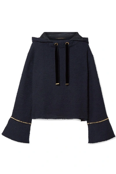 Shop Mother Of Pearl Max Chain-trimmed Cotton-tweed Hooded Sweatshirt In Midnight Blue