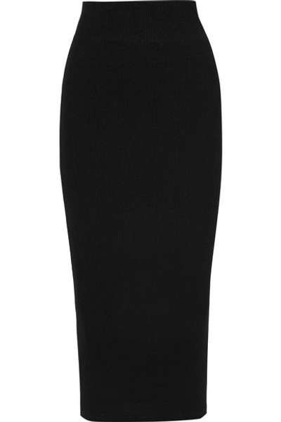 Shop Rick Owens Stretch-knit Midi Skirt In Black