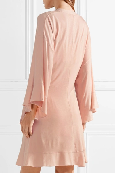 Shop Eberjey Ivy Ruffled Stretch-modal Jersey Robe In Blush