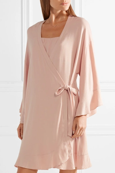 Shop Eberjey Ivy Ruffled Stretch-modal Jersey Robe In Blush