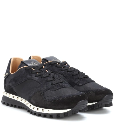Shop Valentino Studded Camouflage Sneakers In Black