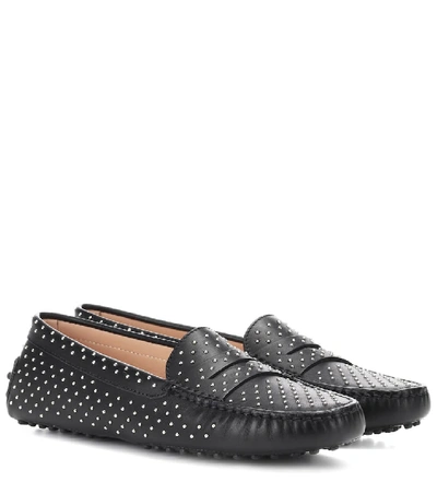 Shop Tod's Gommino Studded Leather Loafers In Black