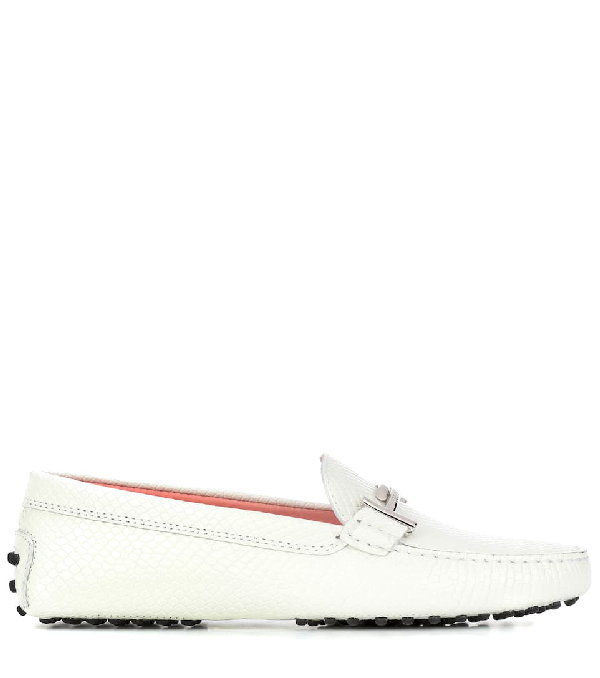 Tod's Gommino Double T Embellished Leather Loafers In L201 | ModeSens