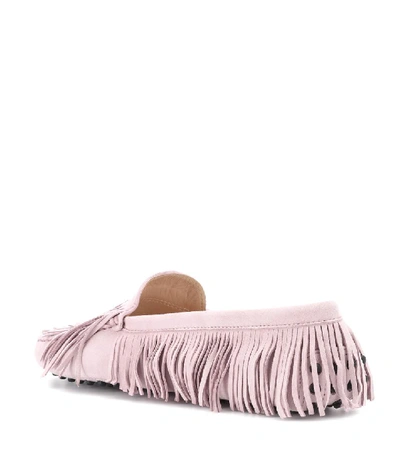 Shop Tod's Gommino Fringe Suede Loafers In Pink