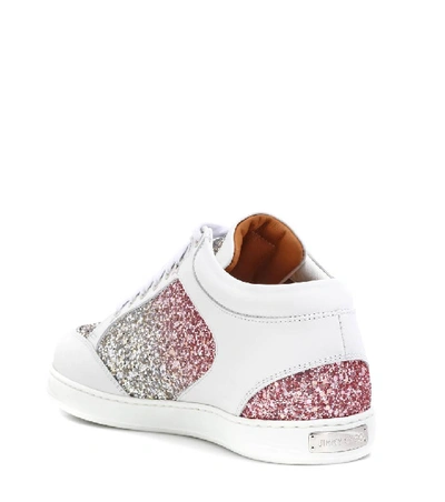 Shop Jimmy Choo Miami Leather And Glitter Sneakers In Multicoloured