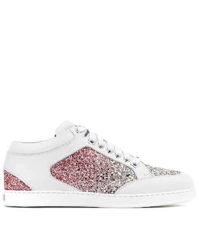 Shop Jimmy Choo Miami Leather And Glitter Sneakers In Multicoloured