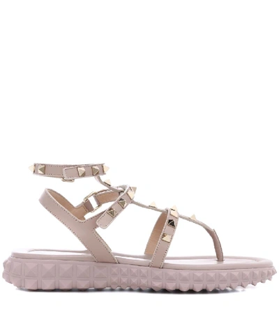 Shop Valentino Free Rockstud Leather Sandals In Pink