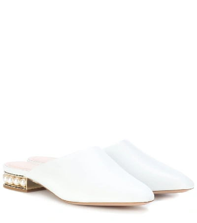 Shop Nicholas Kirkwood Casati Embellished Leather Mules In White