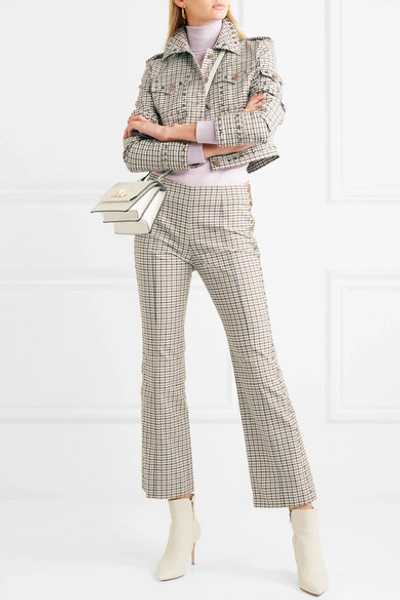 Shop Sonia Rykiel Studded Checked Woven Flared Pants In White