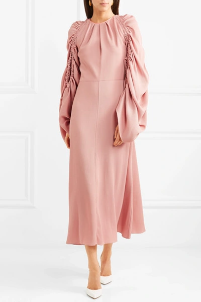Shop Roksanda Aruna Draped Piqué Midi Dress In Pink