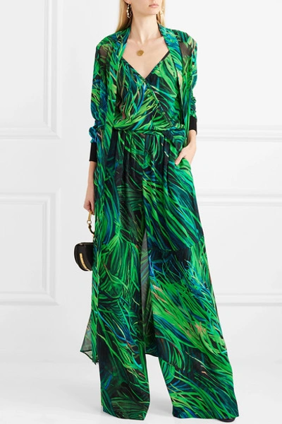 Shop Elie Saab Printed Silk-georgette Camisole In Green