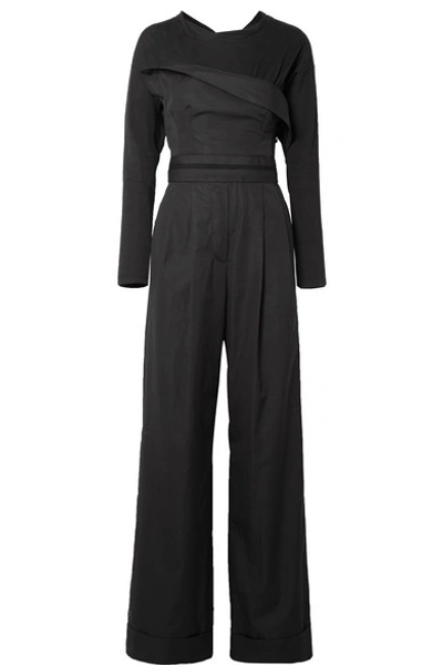 Shop Alexander Wang Layered Cotton-poplin And Jersey Jumpsuit In Black