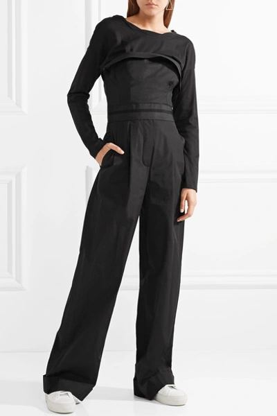 Shop Alexander Wang Layered Cotton-poplin And Jersey Jumpsuit In Black