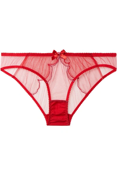 Shop Agent Provocateur Lorna Embroidered Stretch-tulle Briefs In Red