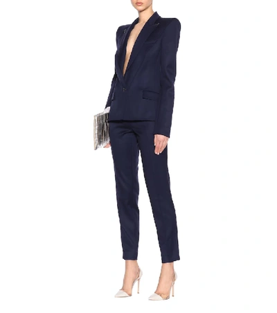 Shop Mugler Wool Trousers In Blue