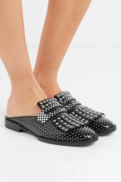 Shop Robert Clergerie Youla Embellished Leather Slippers In Black