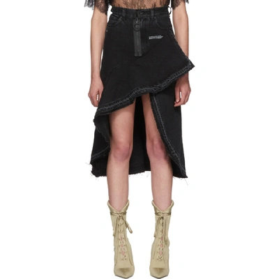 Shop Off-white Black Asymmetric Denim Skirt In 8601 Vin Bl