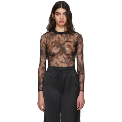 Shop Off-white Black Lace Crewneck Bodysuit In 1010 Black