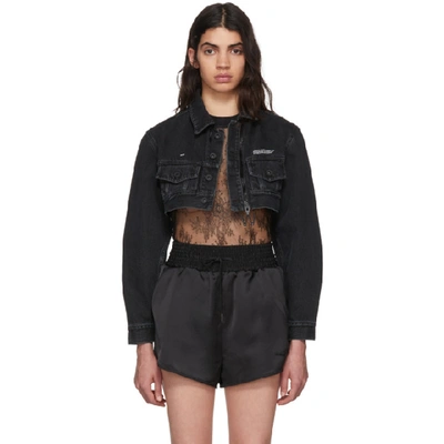 Off-white Off White Cropped Denim Jacket Tulle In Black