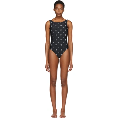 Shop Marcelo Burlon County Of Milan Black And White All Over Cross Swimsuit In 8800 Multic
